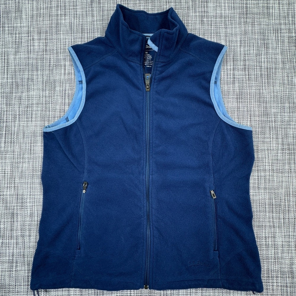 LL Bean Womens Medium Polartec Windbloc Fleece Vest Blue Full Zip Pockets Hiking